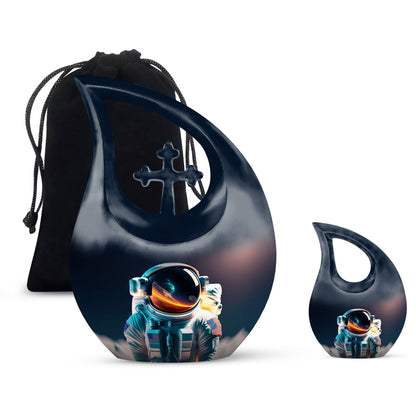 10-inch Astronaut-themed Biodegradable Urn with Cross Drop 