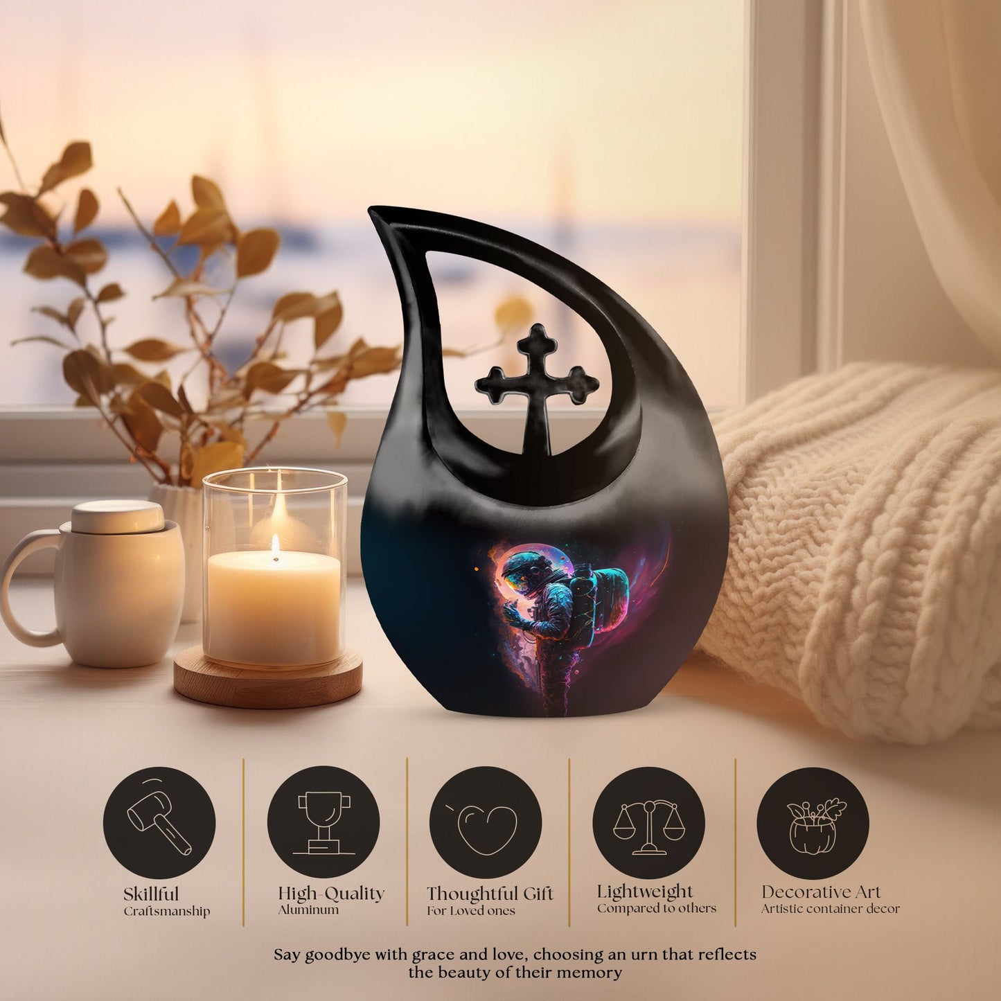 10-inch Astronaut Urn with Cross Drop design, 