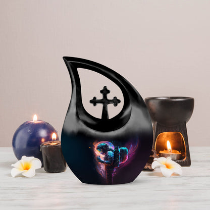 10-inch Astronaut Urn with Cross Drop design, 