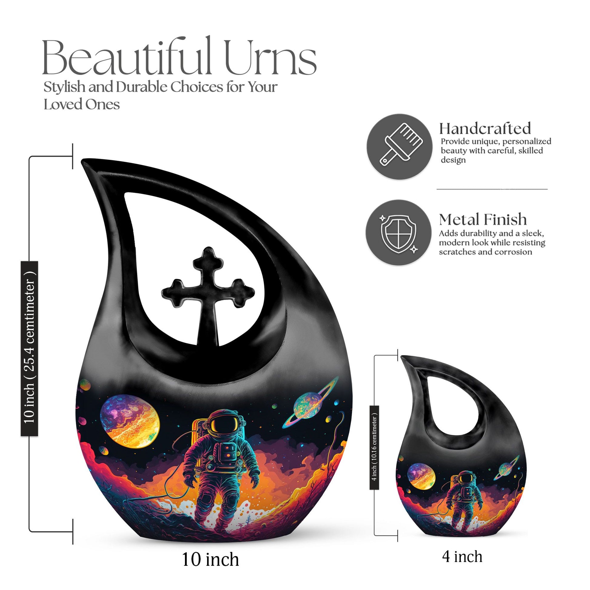 10-inch Astronaut-themed Cross Drop Memorial Urn 