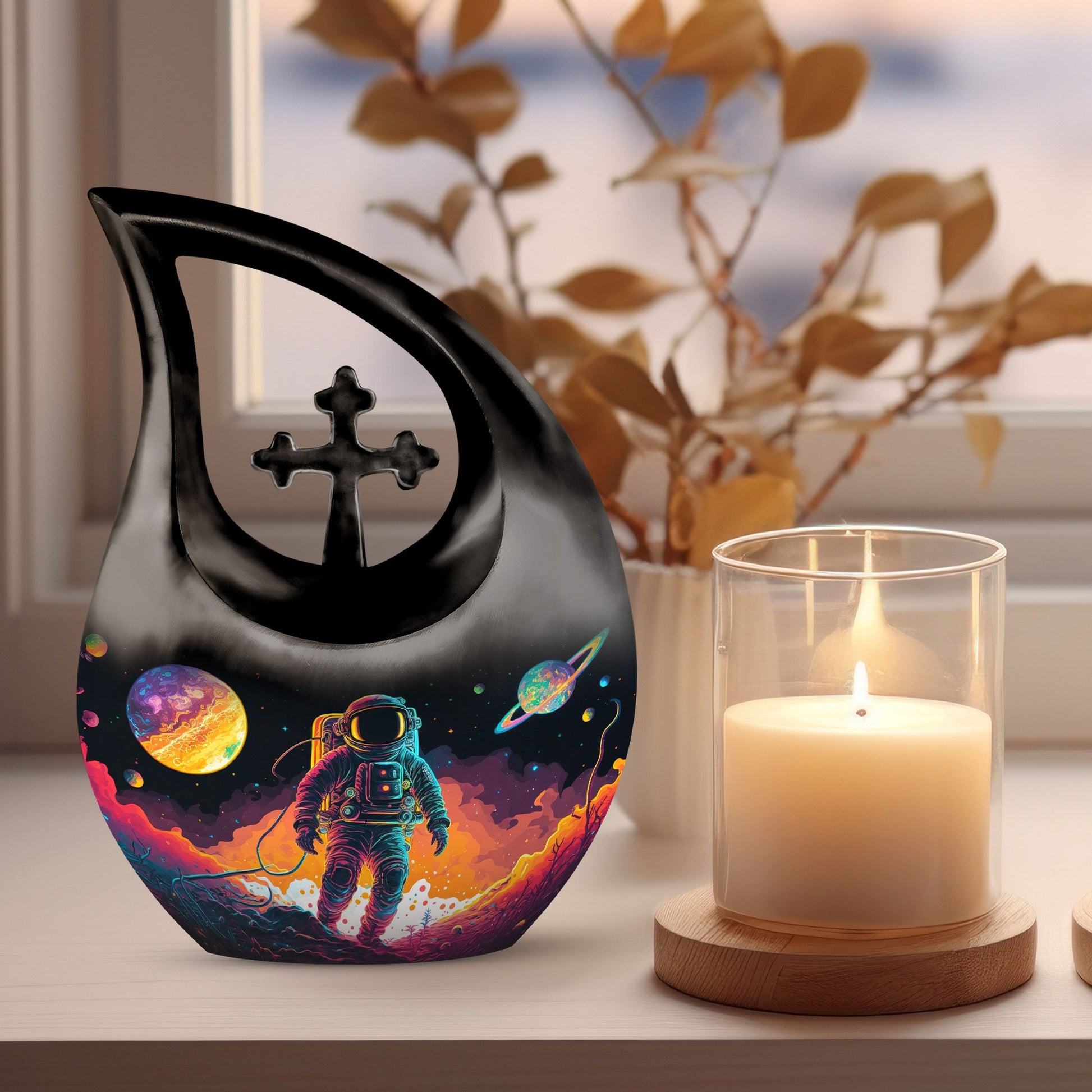 10-inch Astronaut-themed Cross Drop Memorial Urn 