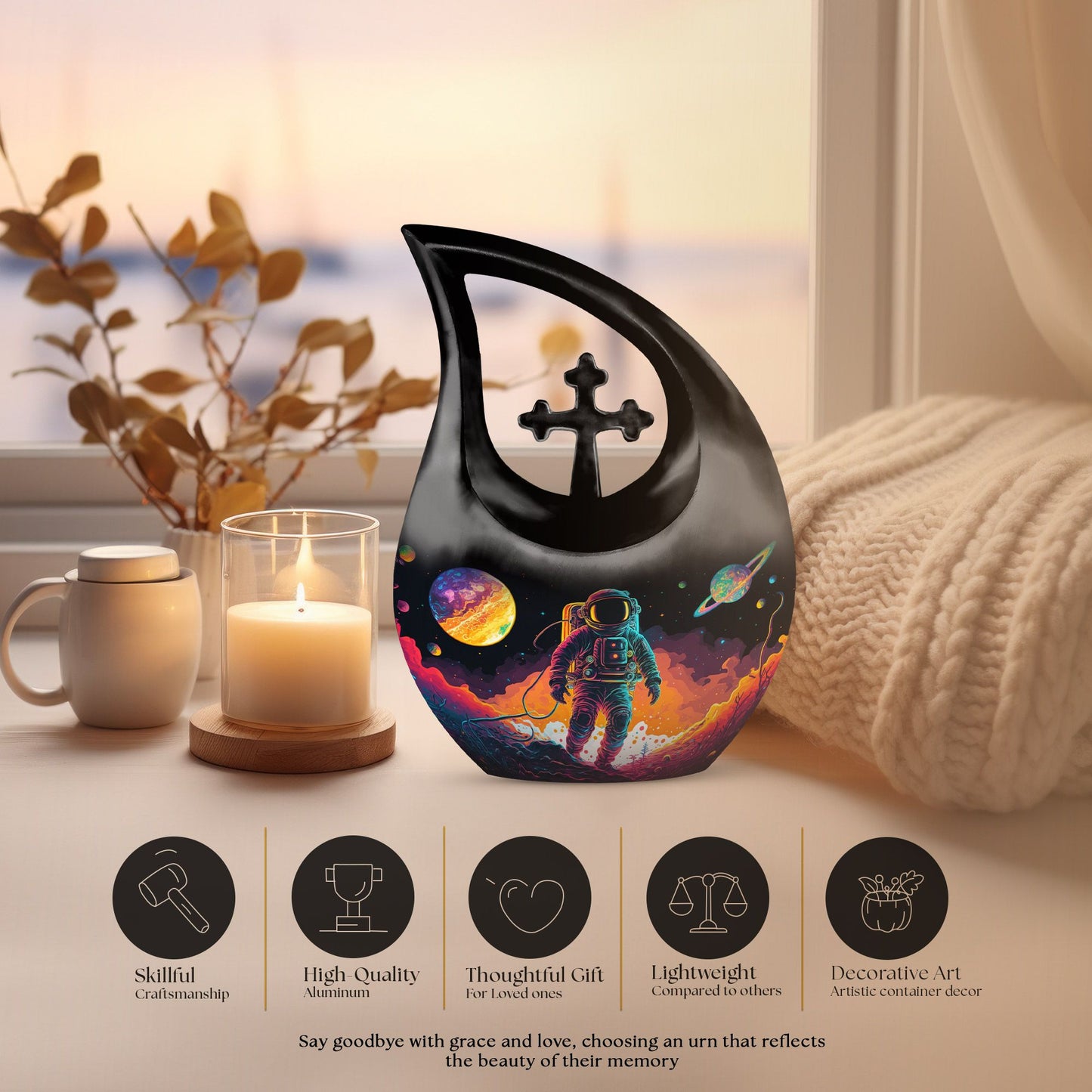 10-inch Astronaut-themed Cross Drop Memorial Urn 