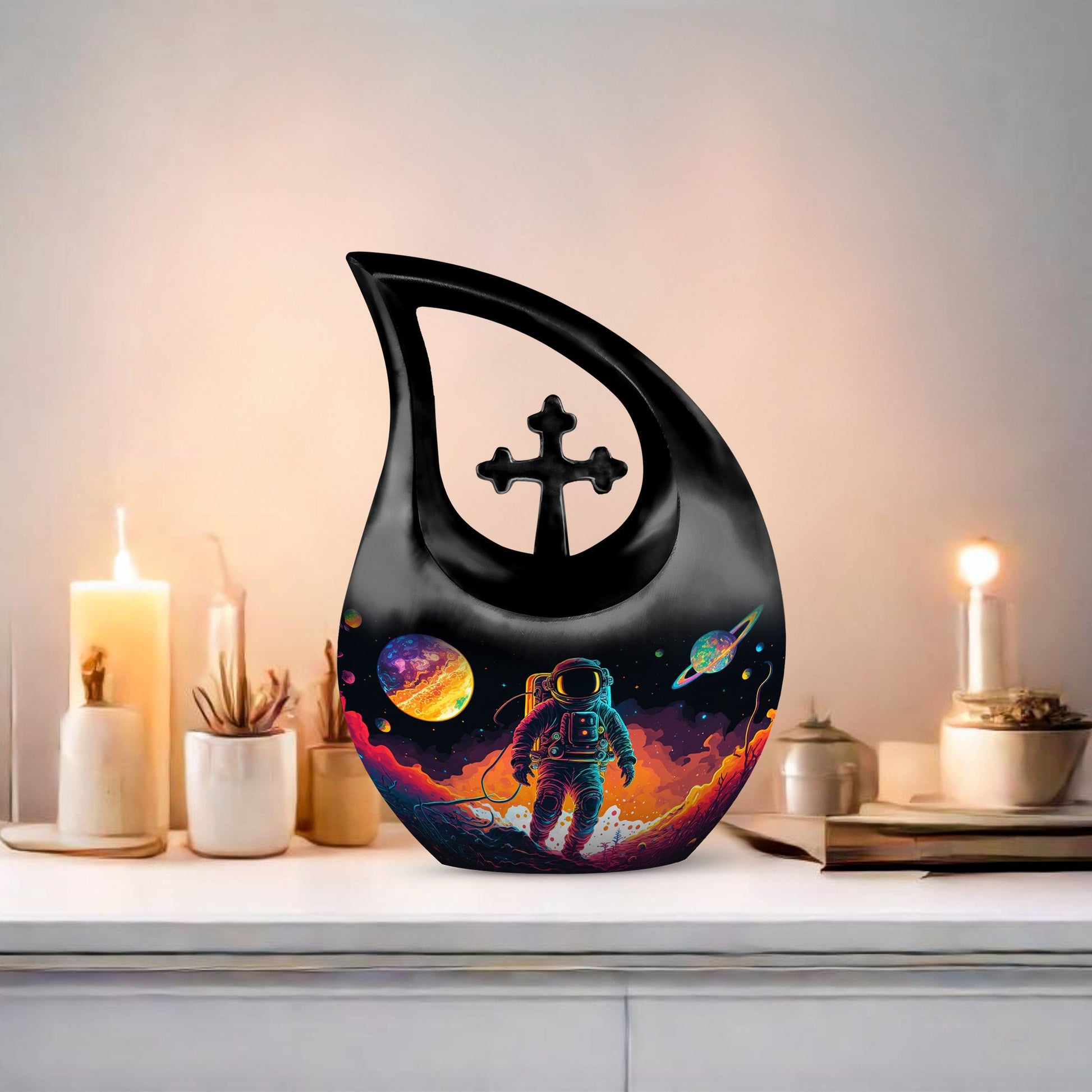 10-inch Astronaut-themed Cross Drop Memorial Urn 