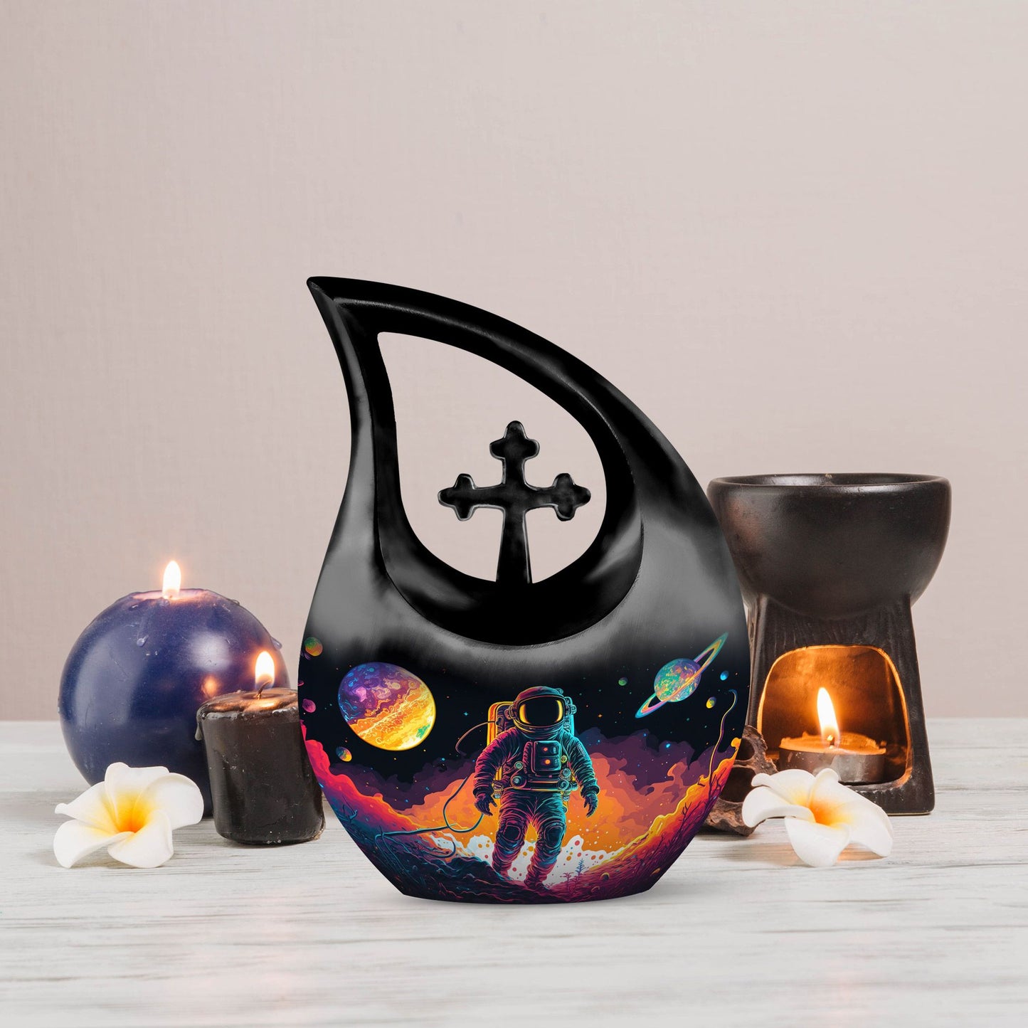 10-inch Astronaut-themed Cross Drop Memorial Urn 