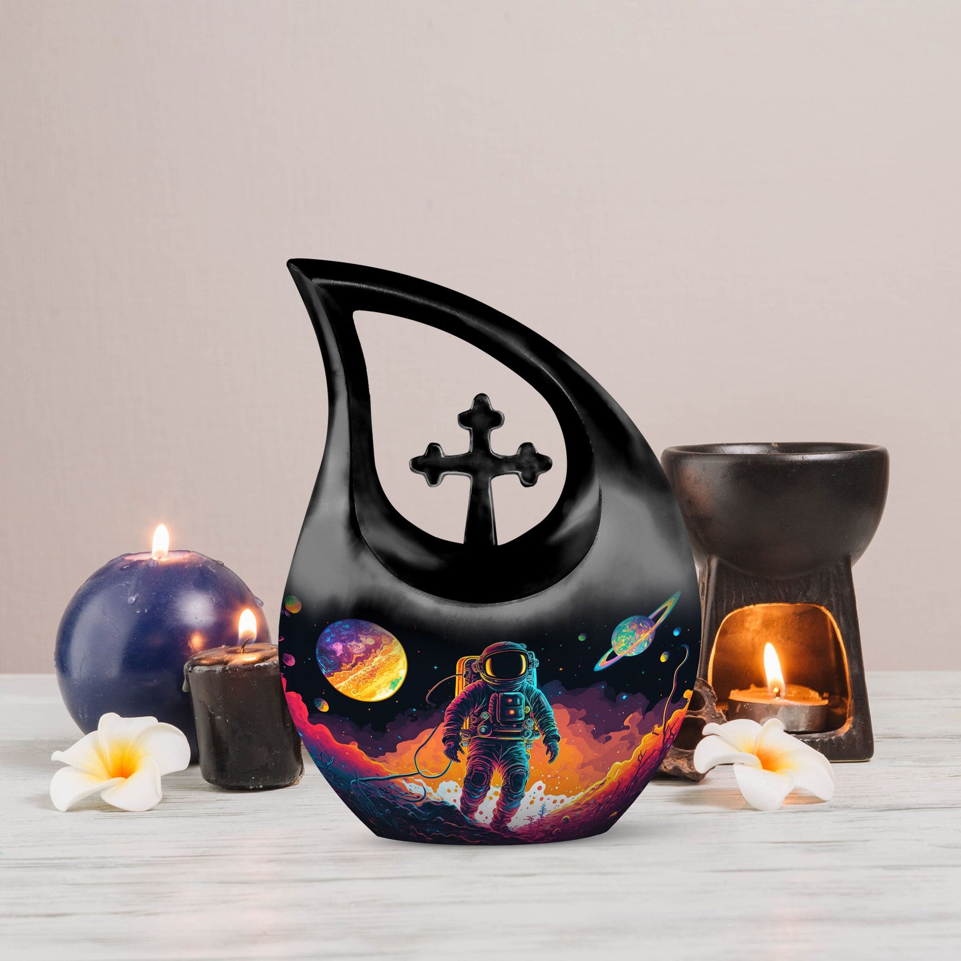 10-inch Astronaut-themed Cross Drop Memorial Urn 