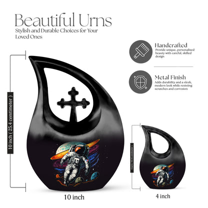 10-inch Astronaut urn featuring cross drop design, 