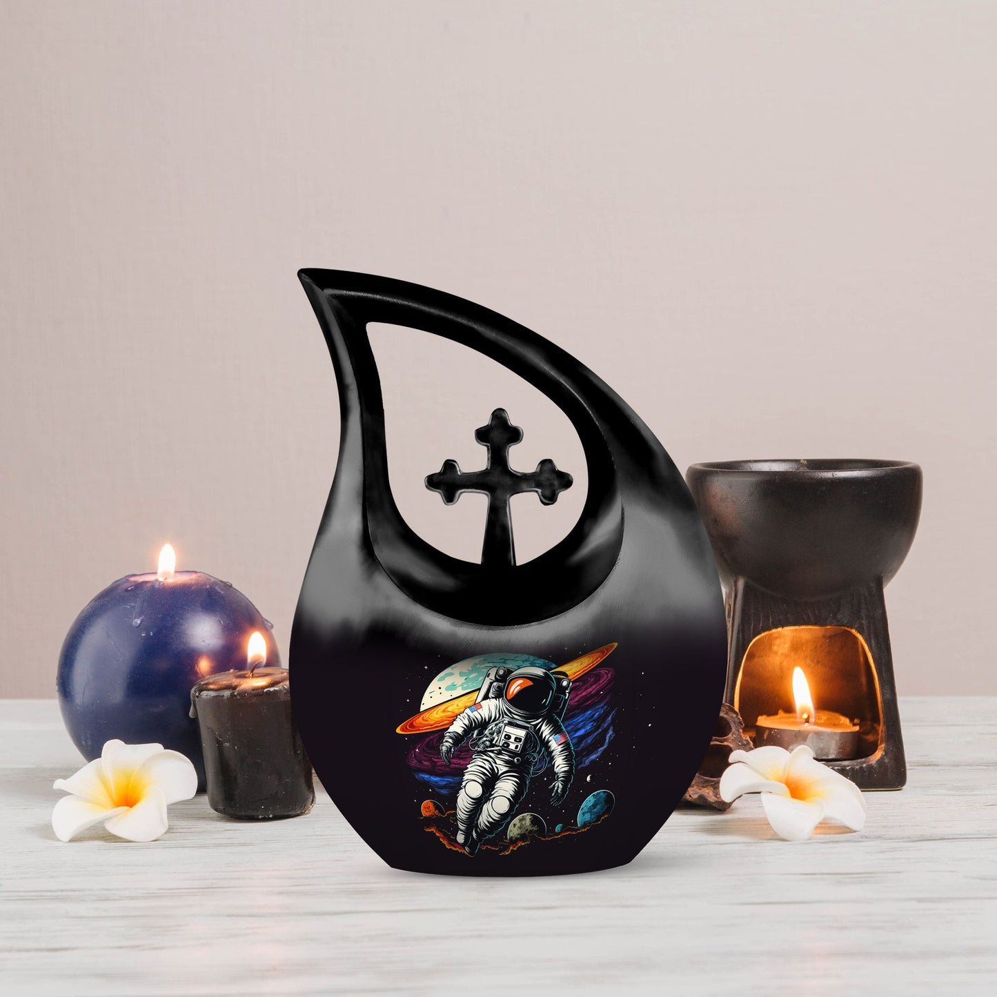 10-inch Astronaut urn featuring cross drop design, 