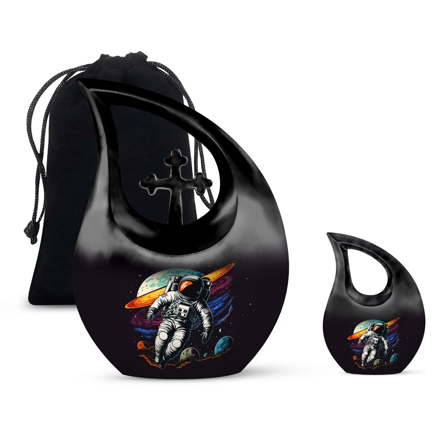 10-inch Astronaut urn featuring cross drop design, 