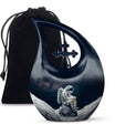 Astronaut themed, Cross Drop design, aluminum urn 