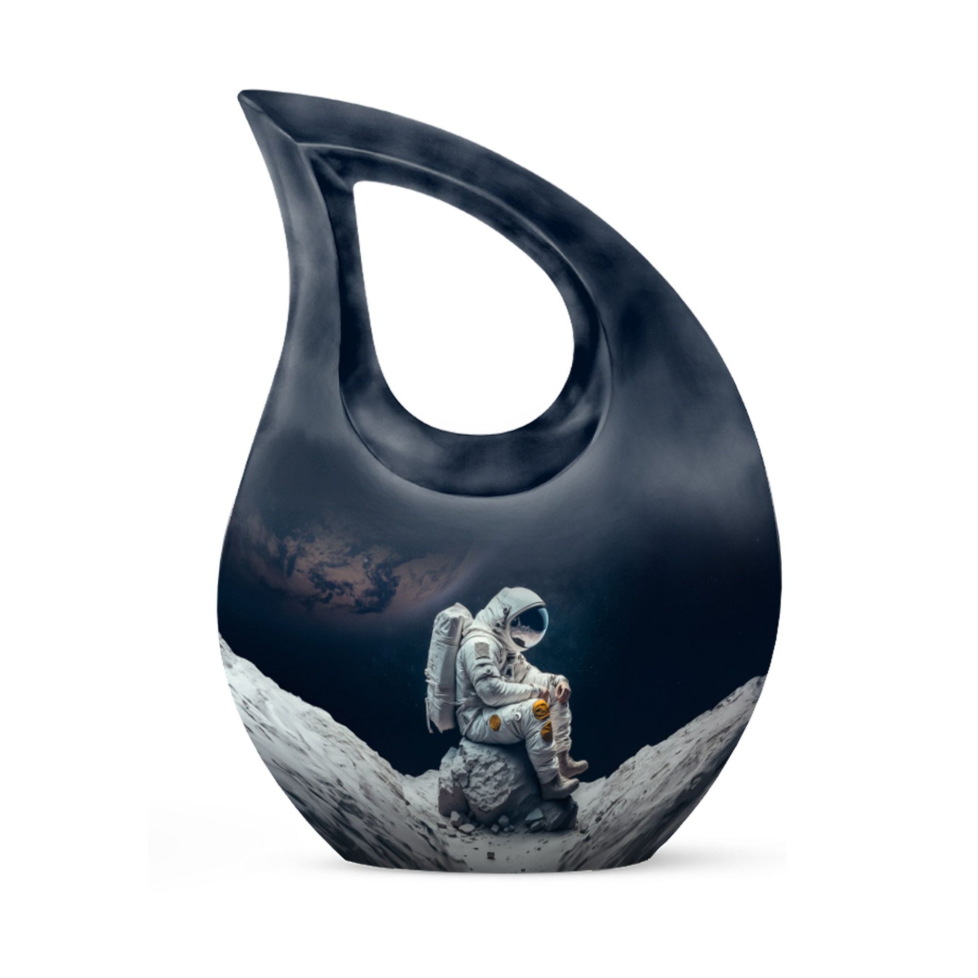 Astronaut themed, Cross Drop design, aluminum urn 