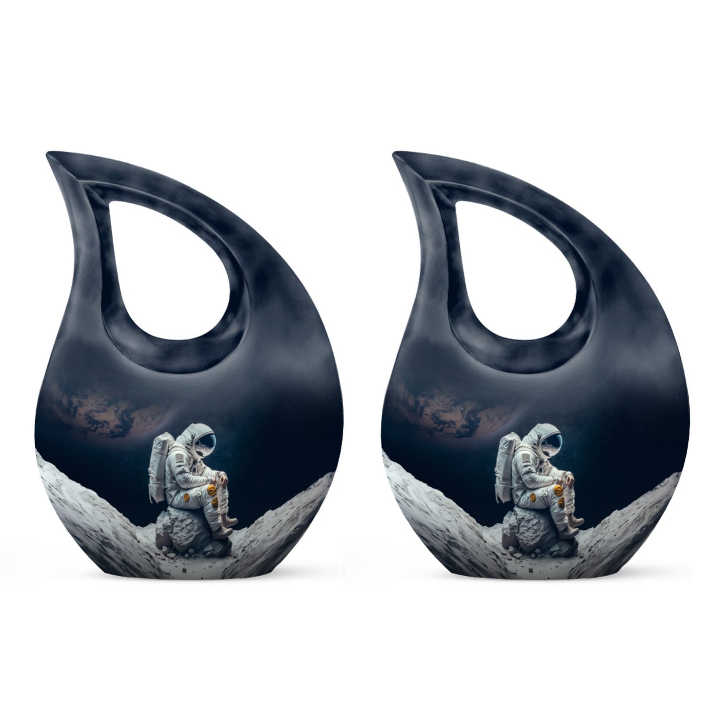 Astronaut themed, Cross Drop design, aluminum urn 