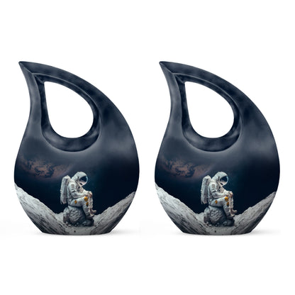 Astronaut themed, Cross Drop design, aluminum urn 