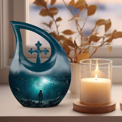 10-inch Astronaut Funeral Urn with Cross Drop