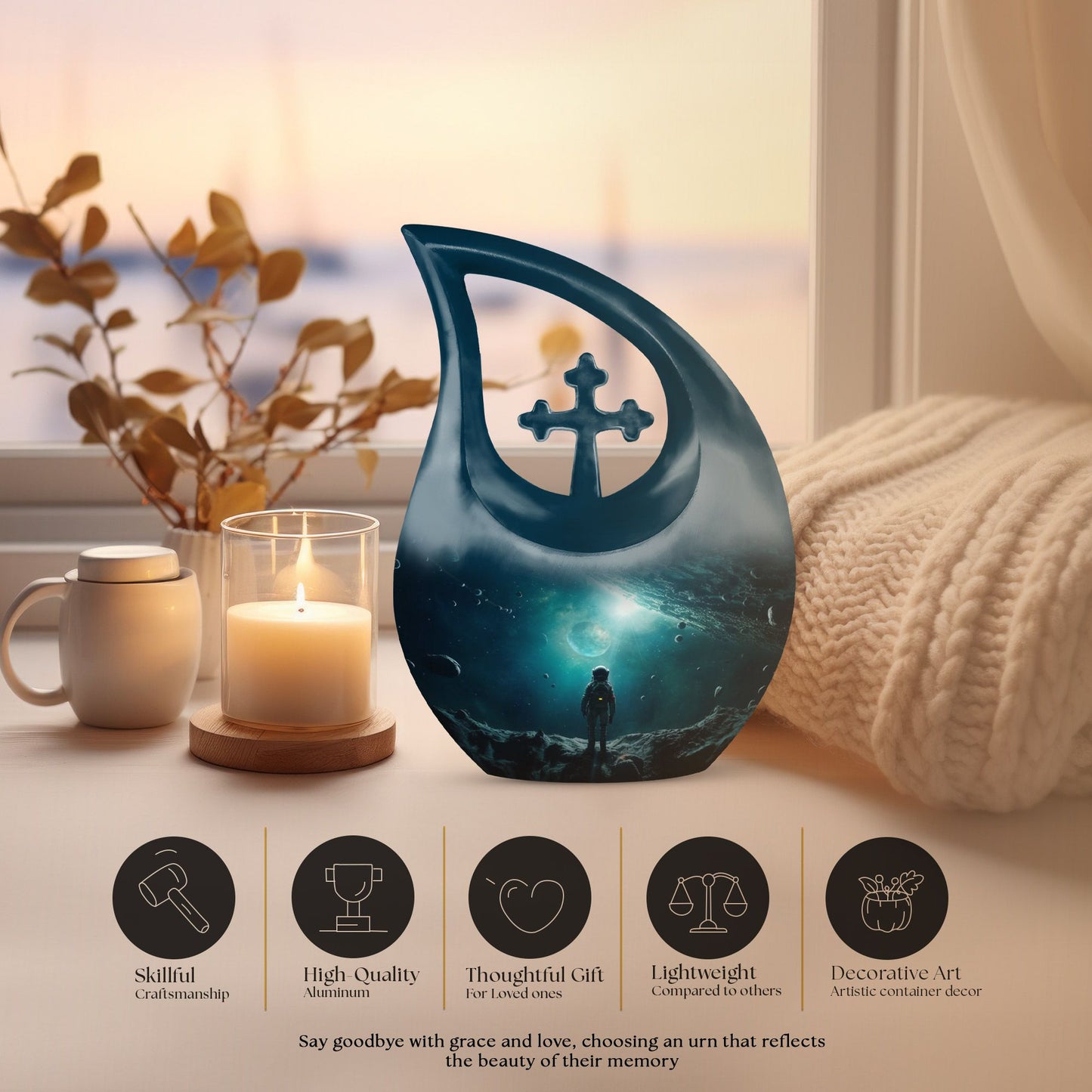 10-inch Astronaut Funeral Urn with Cross Drop