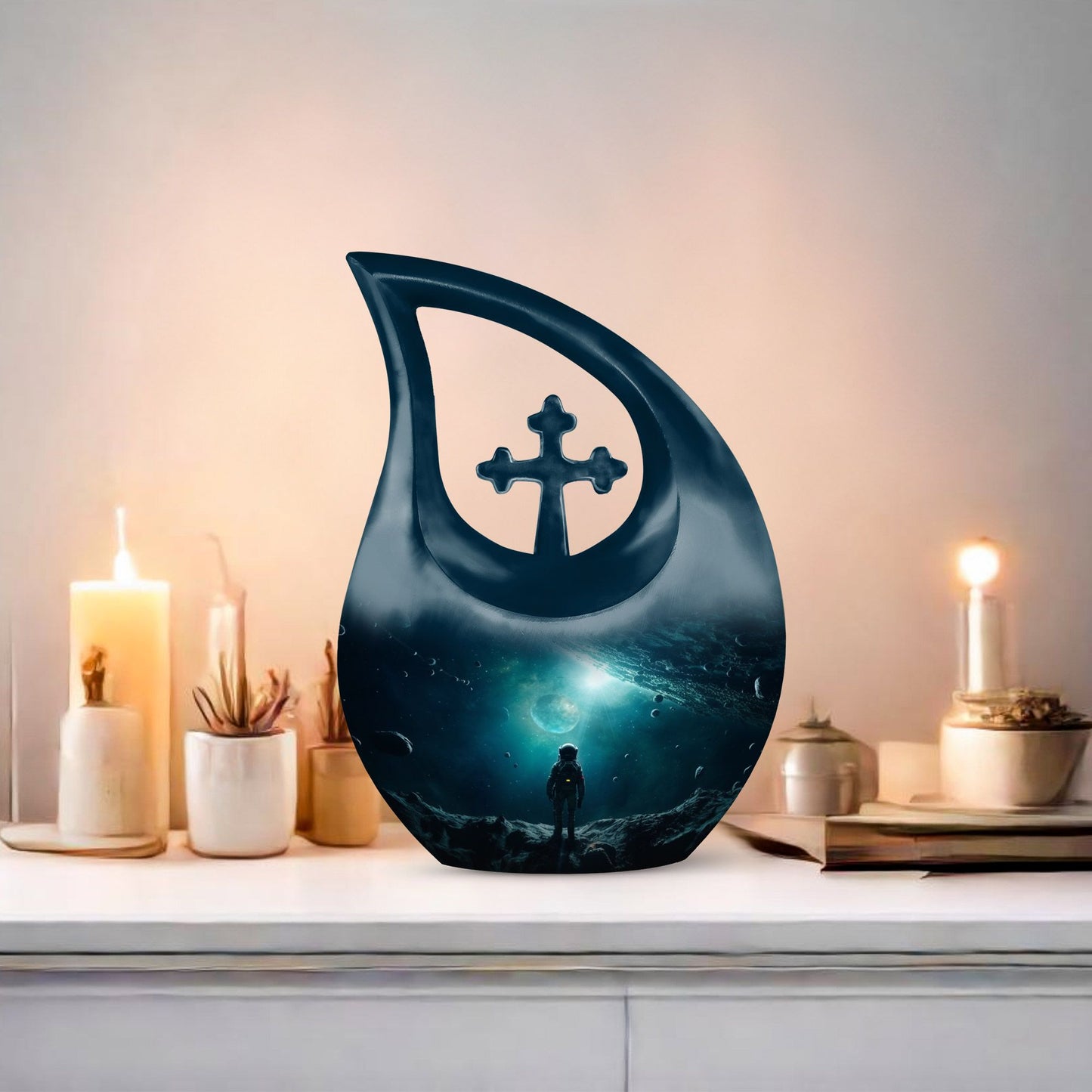10-inch Astronaut Funeral Urn with Cross Drop