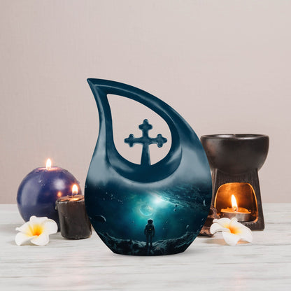 10-inch Astronaut Funeral Urn with Cross Drop