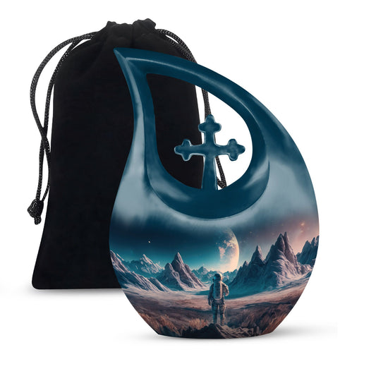 10-inch Astronaut Urn with Cross Drop design,