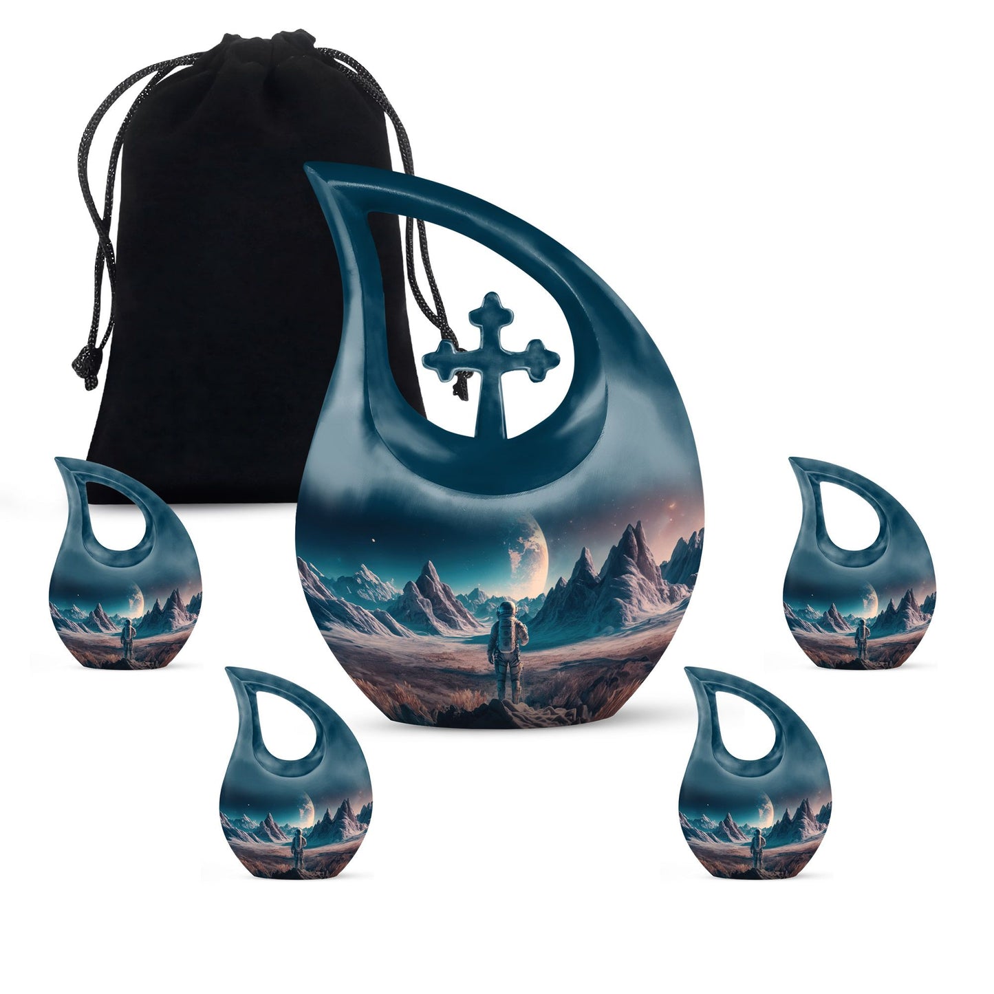 10-inch Astronaut Urn with Cross Drop design,