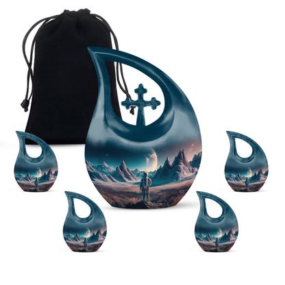 10-inch Astronaut Urn with Cross Drop design,