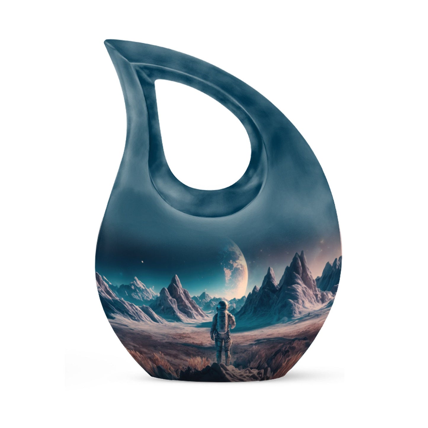 10-inch Astronaut Urn with Cross Drop design,