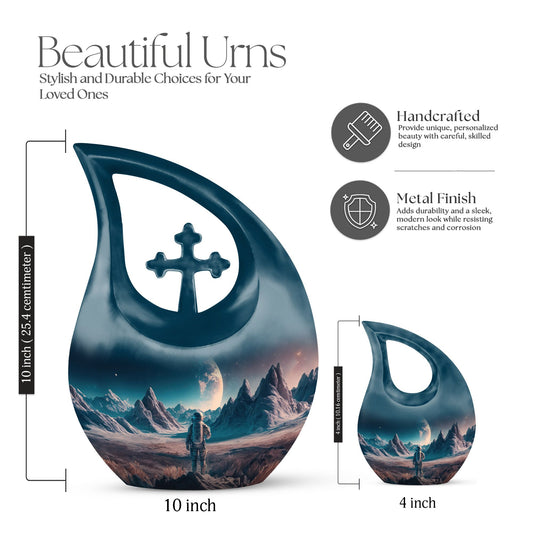 10-inch Astronaut Urn with Cross Drop design,