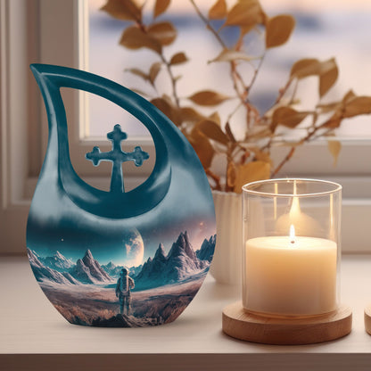 10-inch Astronaut Urn with Cross Drop design,