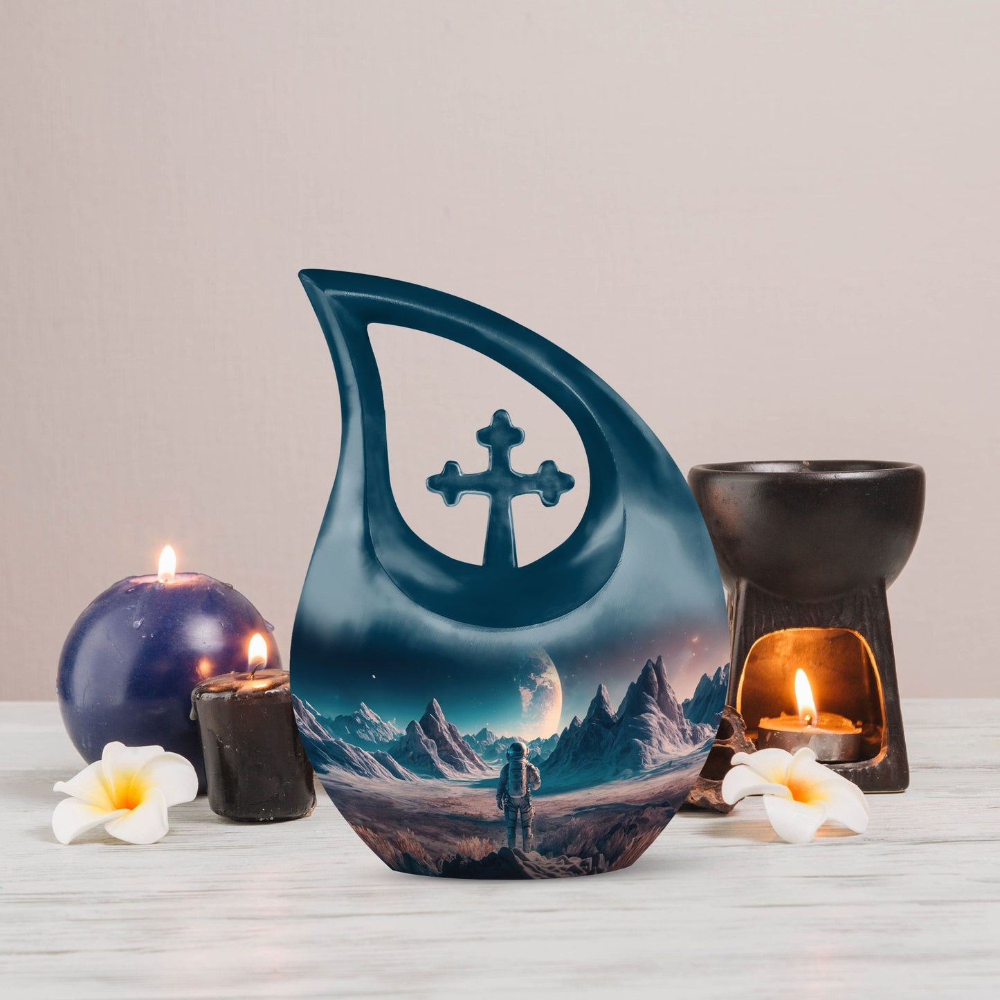 10-inch Astronaut Urn with Cross Drop design,