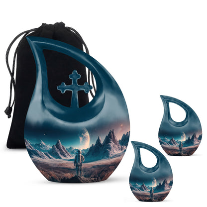 10-inch Astronaut Urn with Cross Drop design,