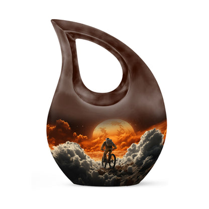 10-inch Astronaut Urn with Cross Drop design, includes personalizable engraved names