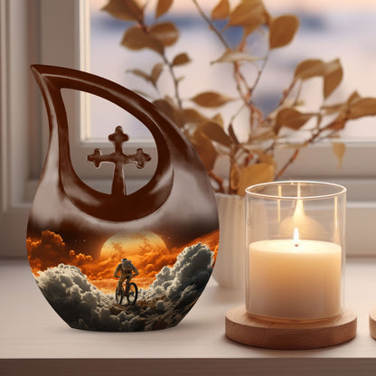 10-inch Astronaut Urn with Cross Drop design, includes personalizable engraved names