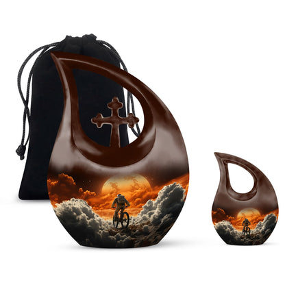 10-inch Astronaut Urn with Cross Drop design, includes personalizable engraved names