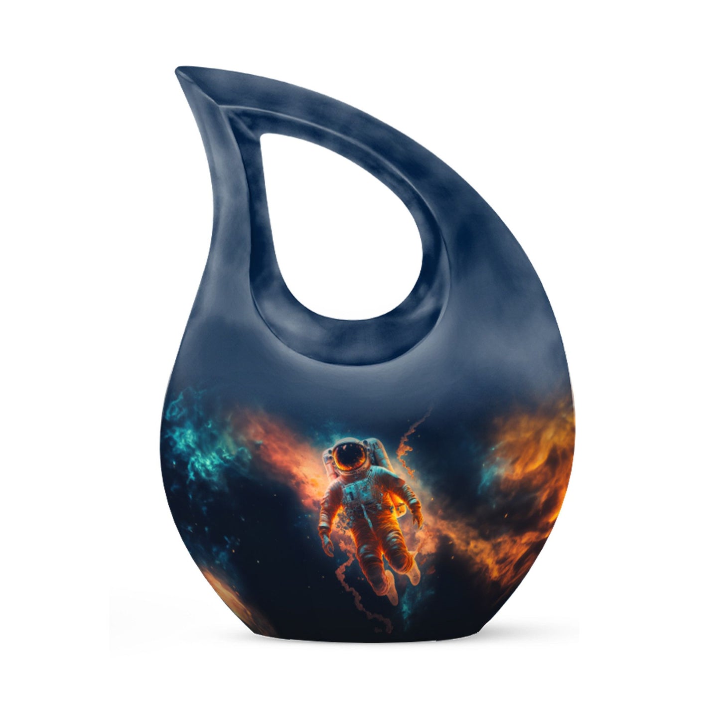 Personalized astronaut urn with cross drop design,