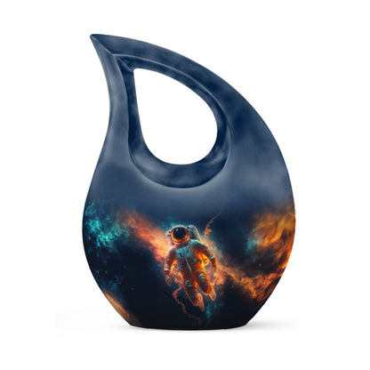 Personalized astronaut urn with cross drop design,