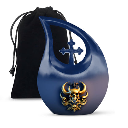 Cross Drop design 10-inch Skull Urn, 