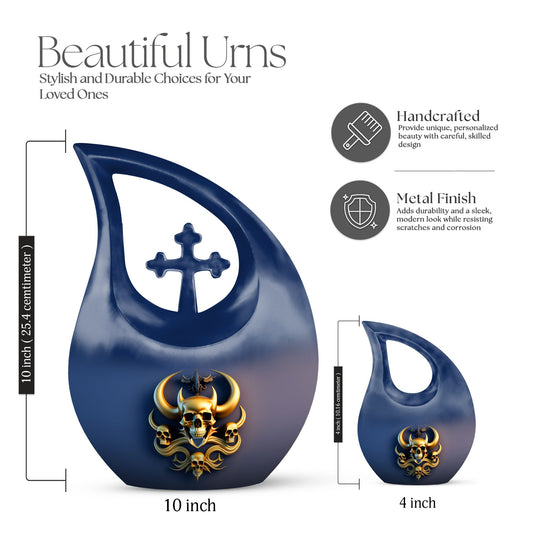 Cross Drop design 10-inch Skull Urn, 