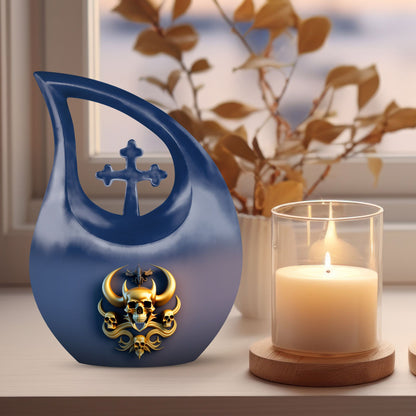 Cross Drop design 10-inch Skull Urn, 