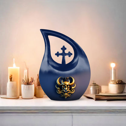 Cross Drop design 10-inch Skull Urn, 