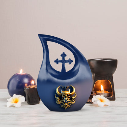 Cross Drop design 10-inch Skull Urn, 