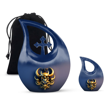 Cross Drop design 10-inch Skull Urn, 