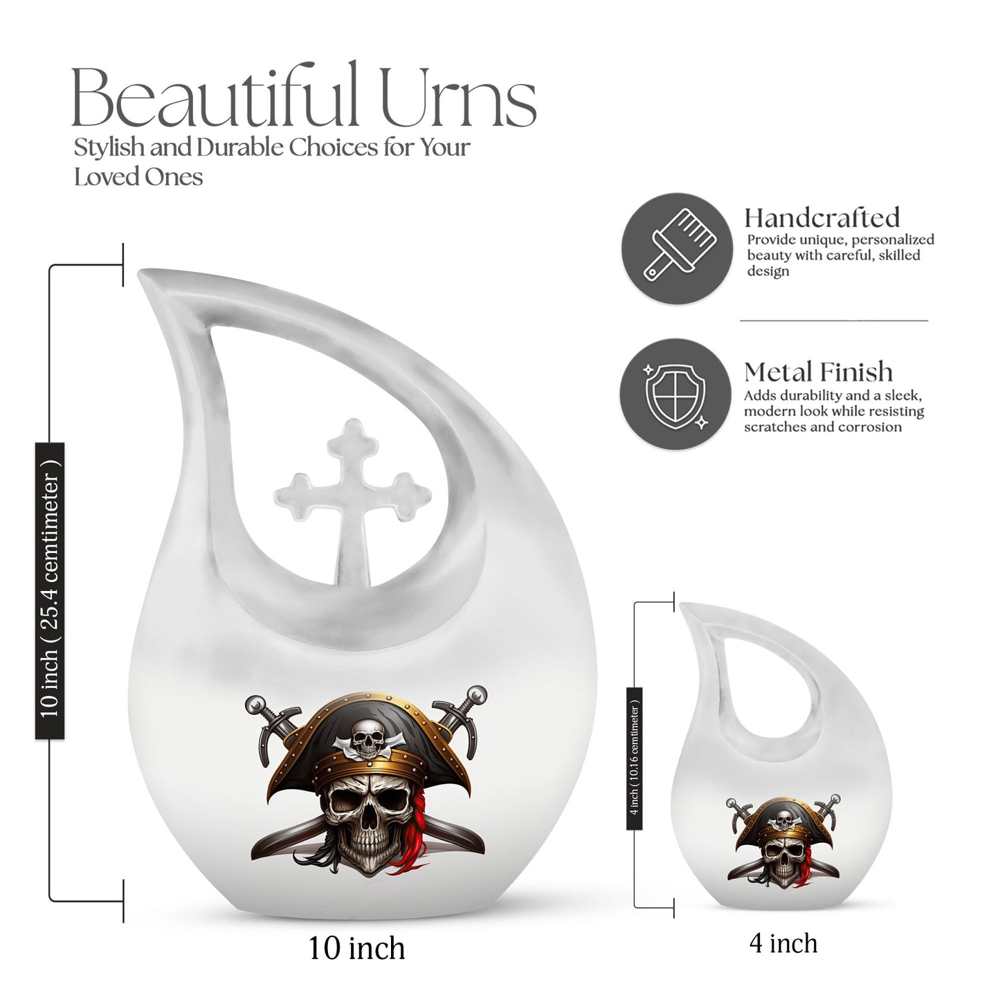 10 inch Cross-Drop Skull urn, biodegradable for water 
