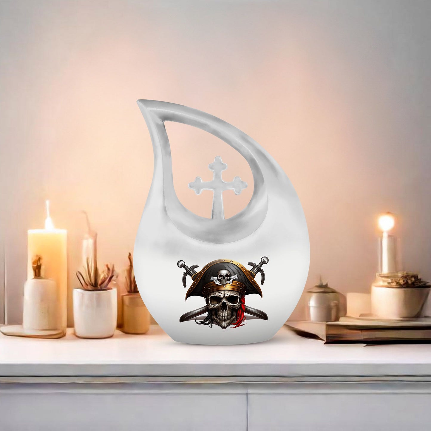 10 inch Cross-Drop Skull urn, biodegradable for water 