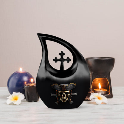 10-inch skull urn with cross drop design for couples, 