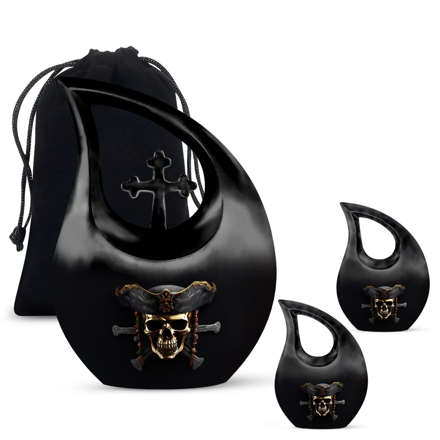 10-inch skull urn with cross drop design for couples, 