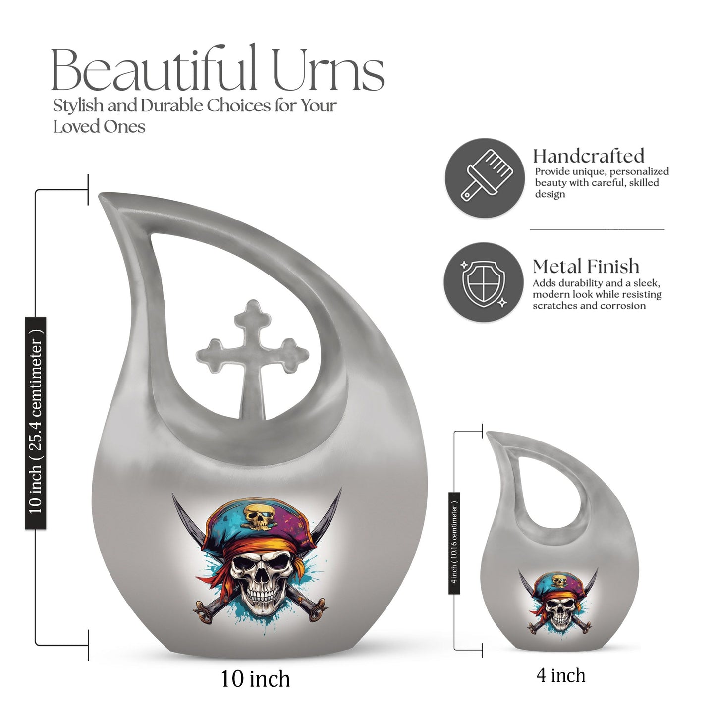 Skull-themed cross drop design, 10 inch large aluminium 