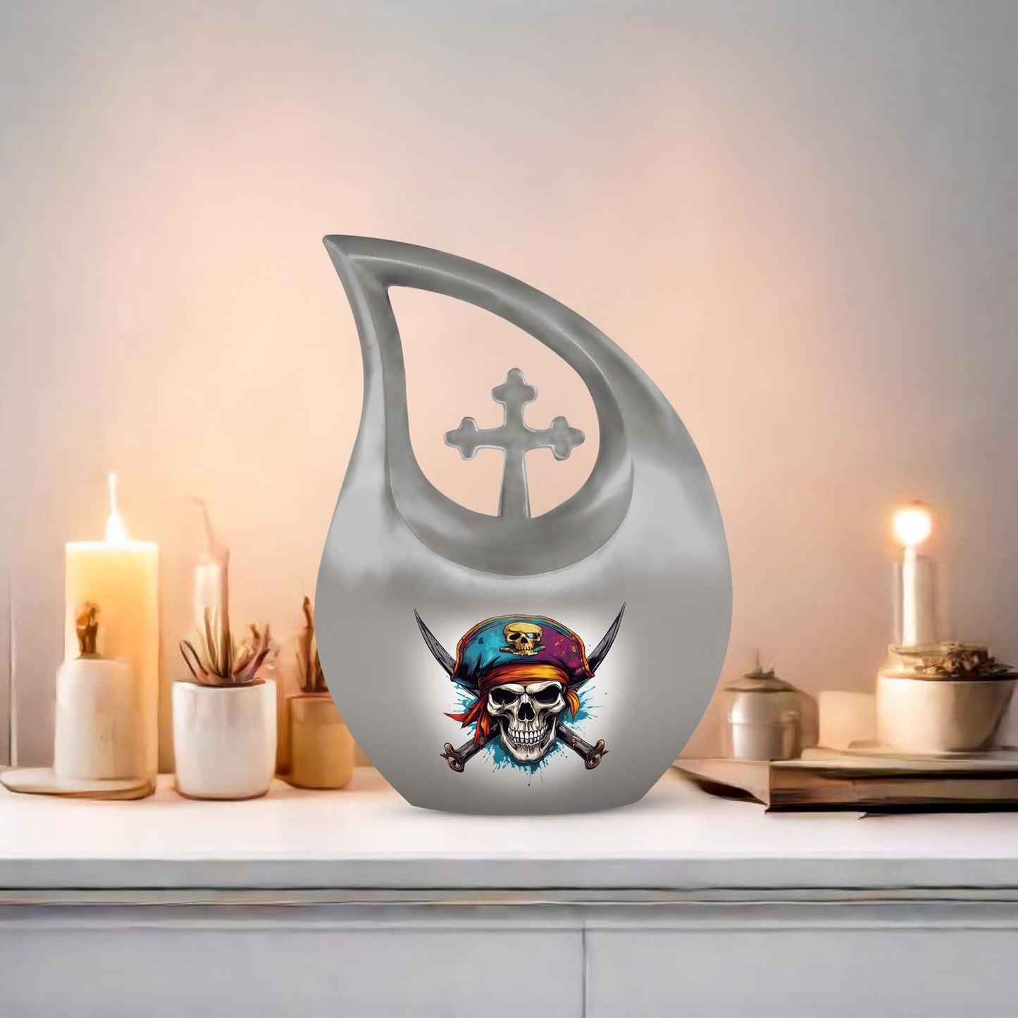 Skull-themed cross drop design, 10 inch large aluminium 