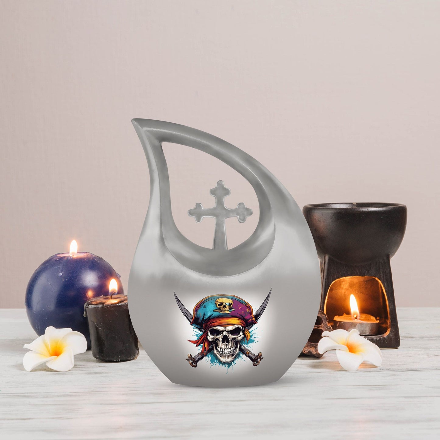 Skull-themed cross drop design, 10 inch large aluminium 