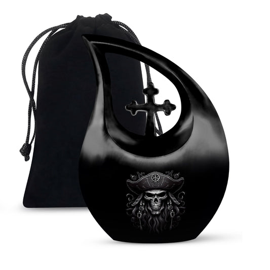 10-inch aluminium Skull Urn with Cross Drop design,