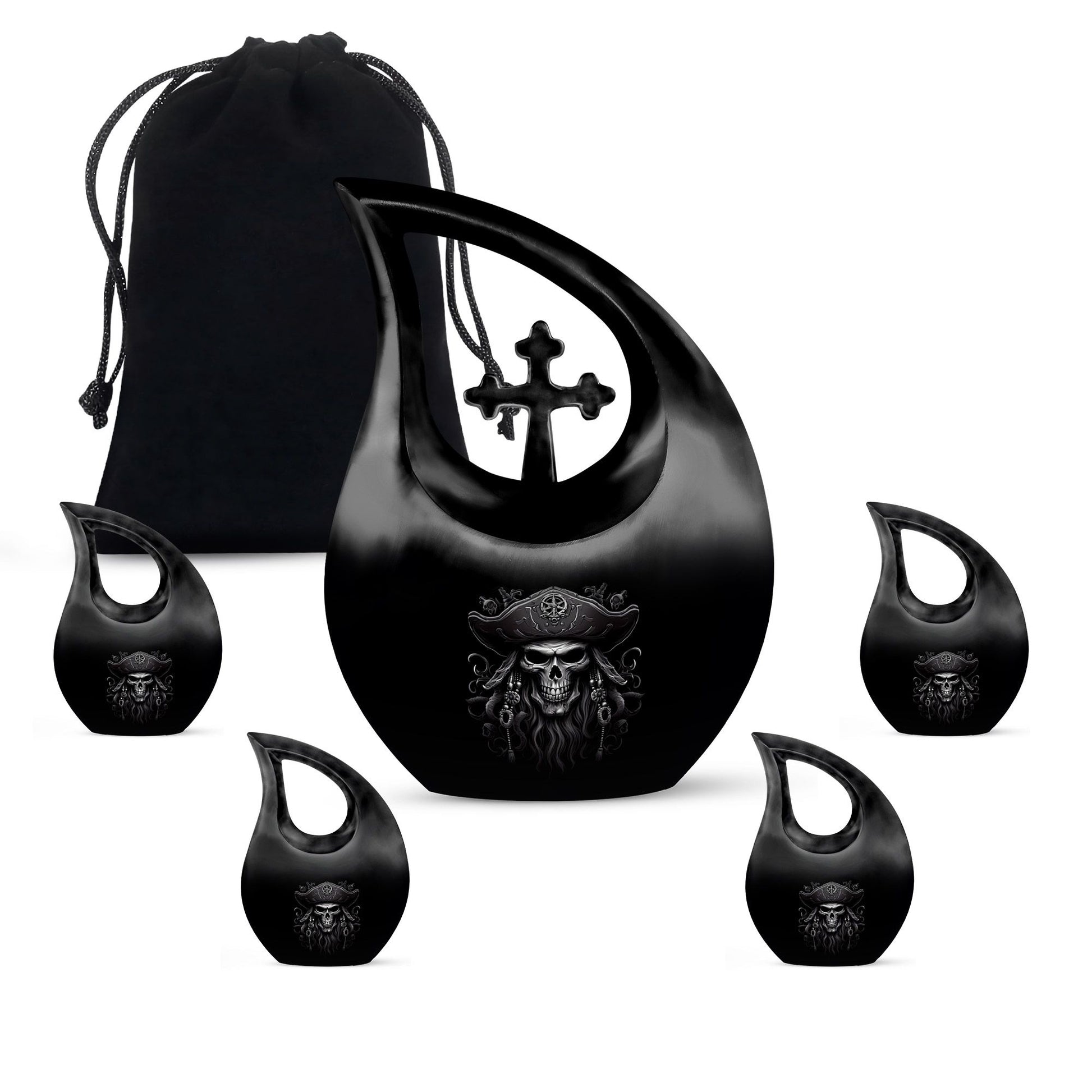 10-inch aluminium Skull Urn with Cross Drop design,