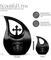 10-inch aluminium Skull Urn with Cross Drop design,