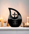 10-inch aluminium Skull Urn with Cross Drop design,